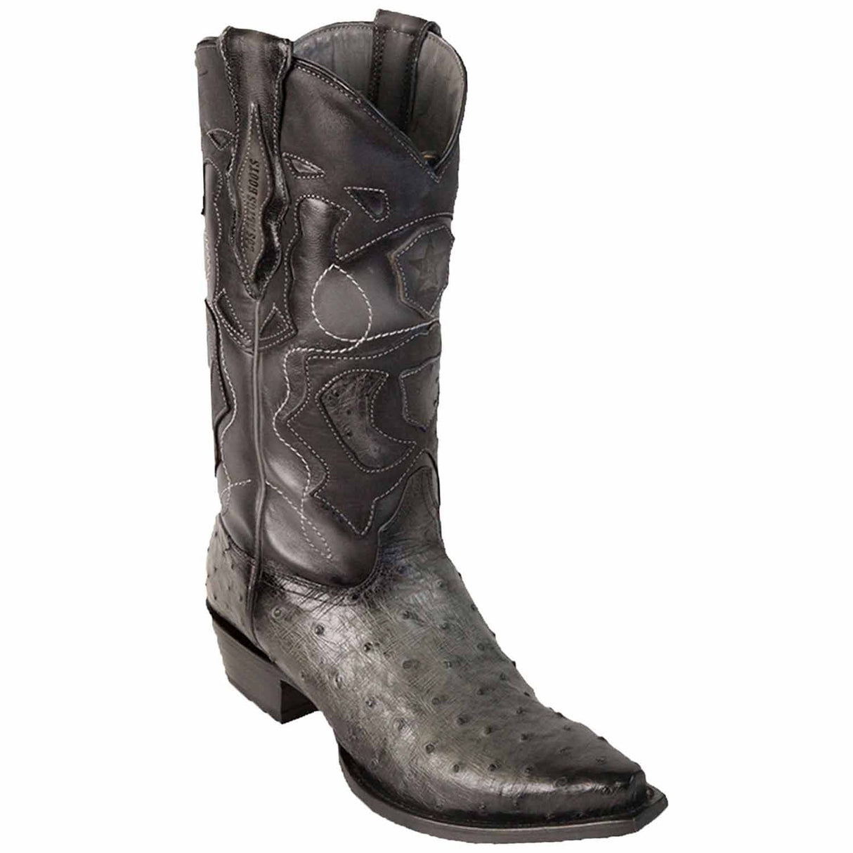Western Genuine Ostrich Snip Toe Boots Faded Gray Color - Los Altos Boots - Side View