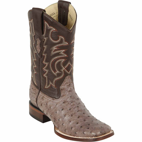 Western Genuine Ostrich Skin Rodeo Wide Square Toe Boots Rustic Brown Color - Los Altos Boots - Side View