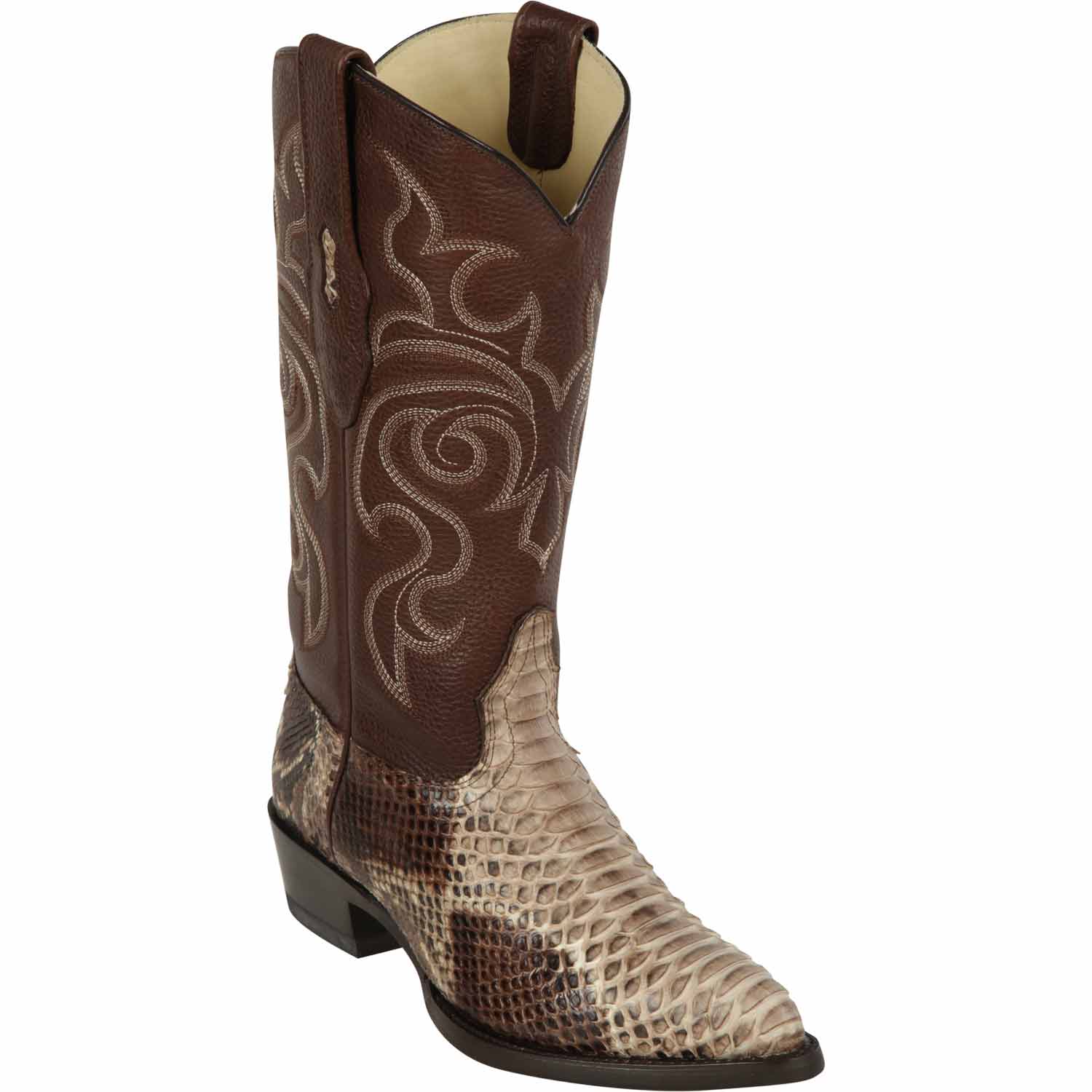 Western Genuine Python Skin J Toe Boots Rustic Brown Color - Los Altos Boots - Side View