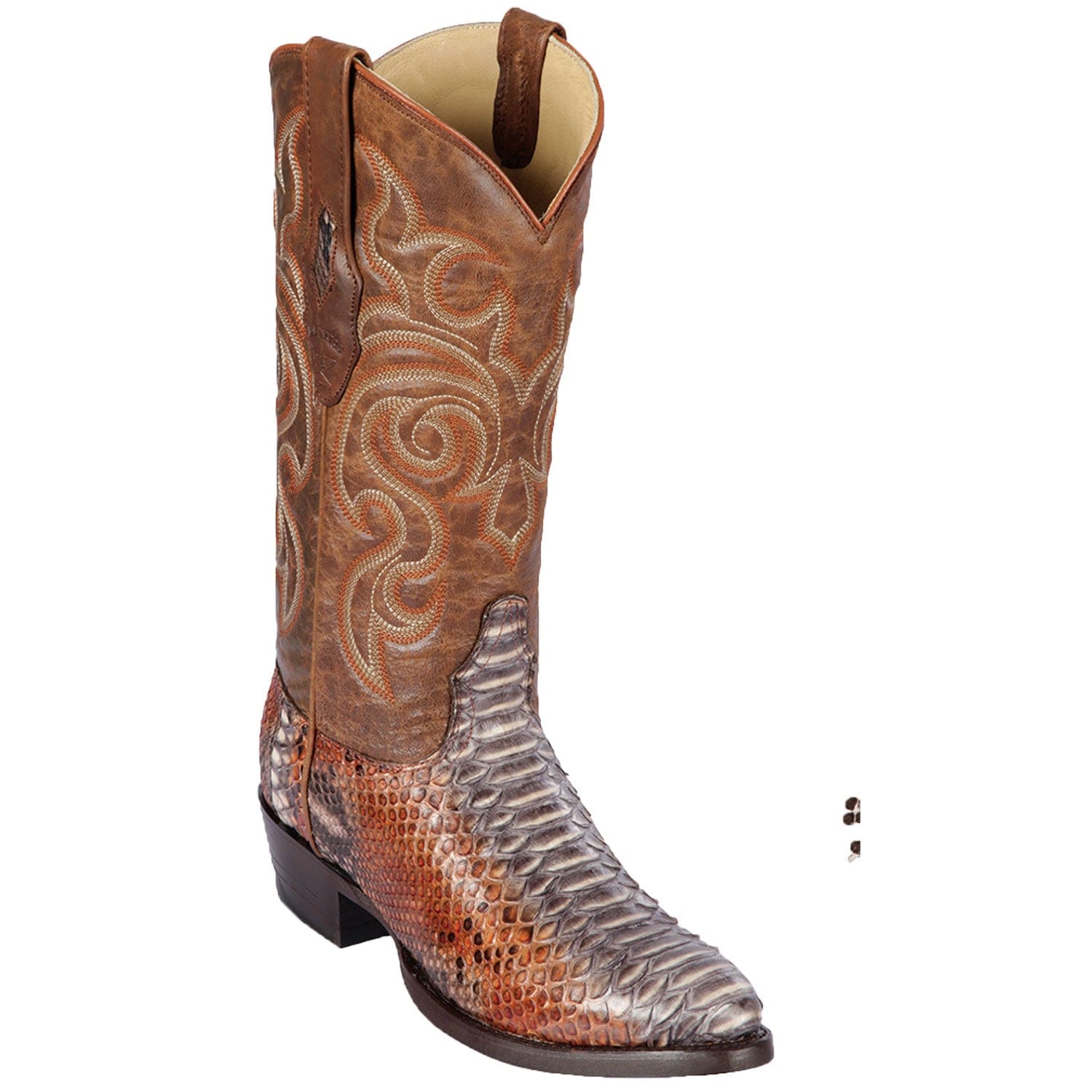 Western Genuine Python Round Toe Boots Rustic Cognac Color - Los Altos Boots - Side View