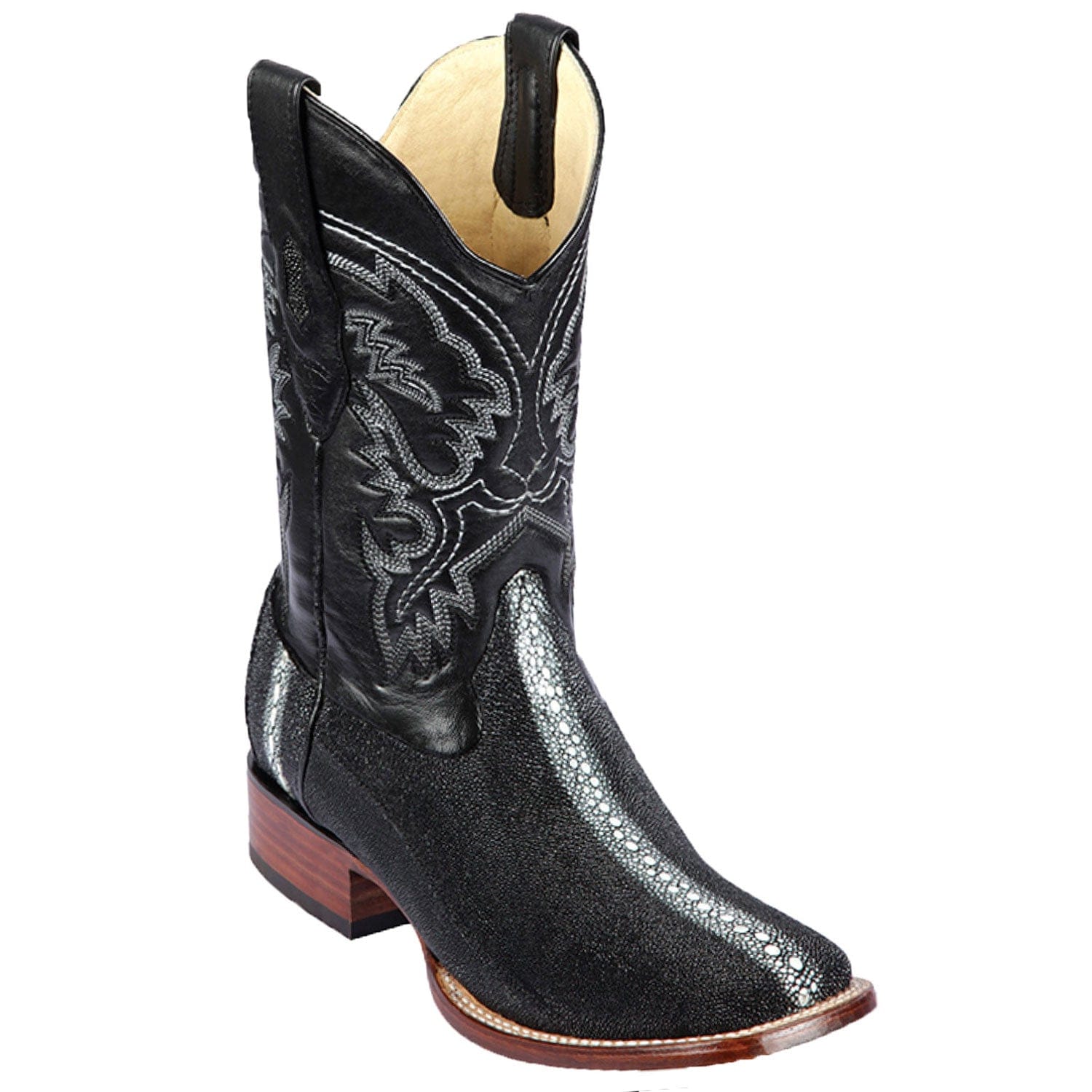Los Altos Boots Boots Men's Genuine Stingray Row Stone Rodeo Wide Square Toe Boots Black Color - Los Altos Boots