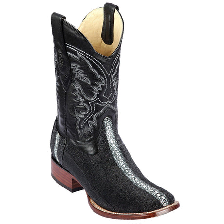 Los Altos Boots Boots Men's Genuine Stingray Row Stone Rodeo Wide Square Toe Boots Black Color - Los Altos Boots