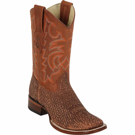Western Genuine Shark Skin Rodeo Wide Square Toe Boots Rustic Cognac Color - Los Altos Boots - Side View