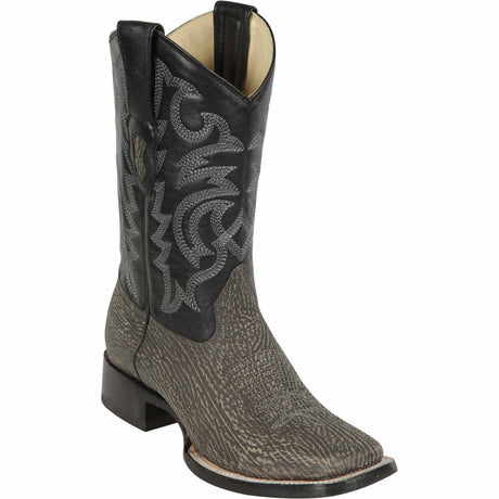 Western Genuine Shark Skin Rodeo Wide Square Toe Boots Rustic Gray Color - Los Altos Boots - Side View