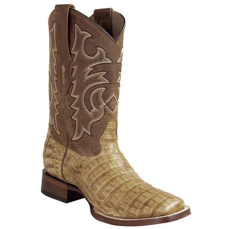 Los Altos Boots Boots Men's Genuine Caiman Belly Skin Rodeo Wide Square Toe Boots Amber Color - Los Altos Boots