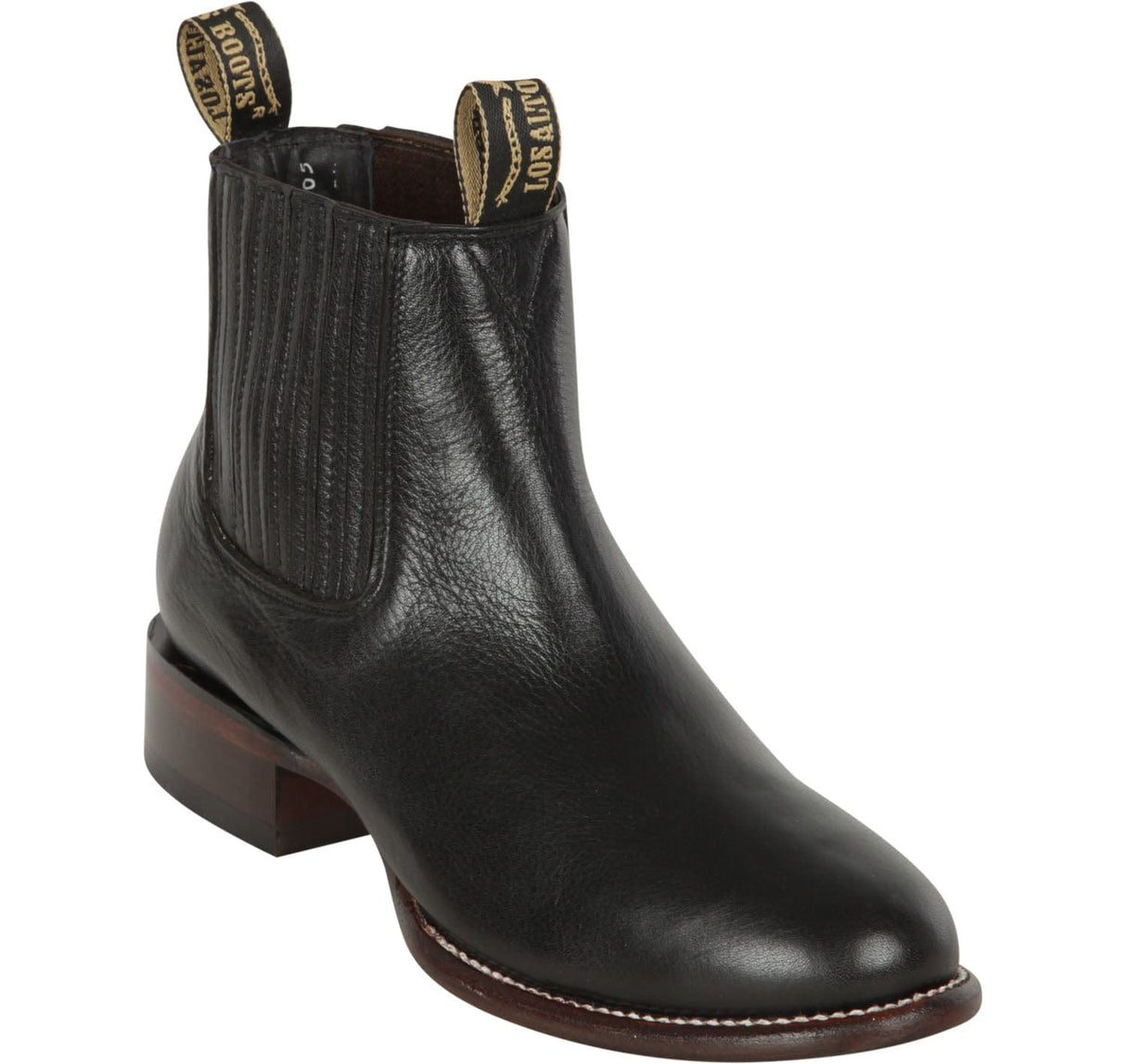 Western Genuine Leather Round Toe Ankle Boots  Black Color - Los Altos Boots Boots - Side View