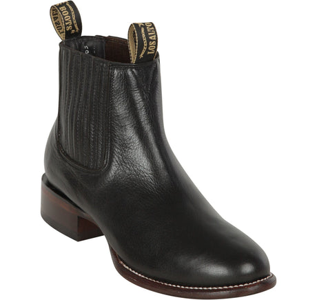 Western Genuine Leather Round Toe Ankle Boots  Black Color - Los Altos Boots Boots - Side View