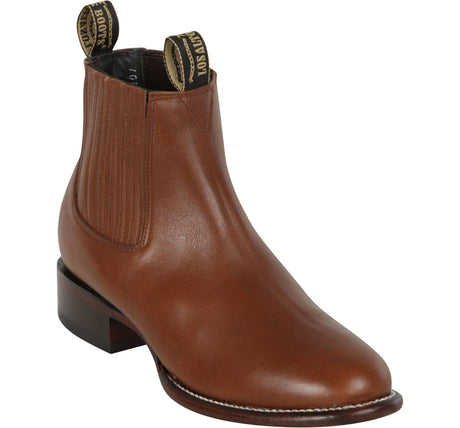 Western Genuine Leather Round Toe Ankle Boots  Brown Color - Los Altos Boots Boots - Side View