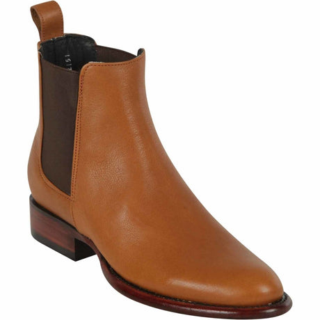 Western Genuine Leather Round Toe Ankle Boots  Honey Color - Los Altos Boots Boots - Side View