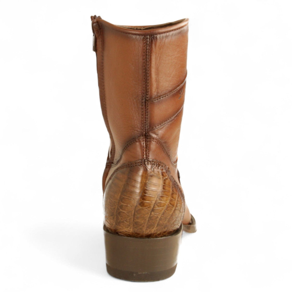 Los Altos Boots Boots Men's Genuine Caiman Belly Skin and Leather European Square Toe Short Boots With Zipper Faded Brown Color - Los Altos Boots