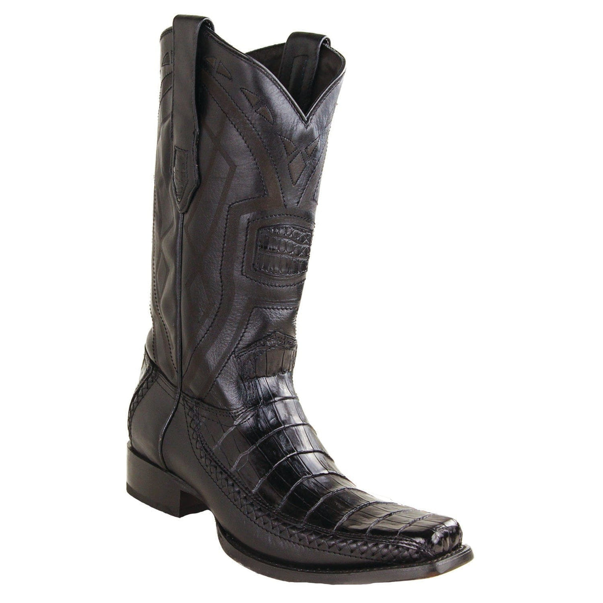 Los Altos Boots Boots Men's Genuine Caiman Belly Skin European Square Toe Boots Black Color - Los Altos Boots