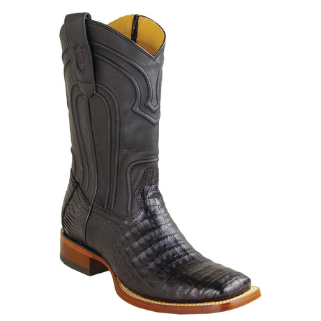 Los Altos Boots Boots Men's Genuine Caiman Belly Skin Rodeo Wide Square Toe Boots With Zipper Black Color - Los Altos Boots