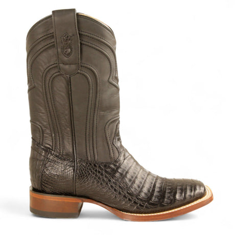 Los Altos Boots Boots Men's Genuine Caiman Belly Skin Rodeo Wide Square Toe Boots With Zipper Black Color - Los Altos Boots
