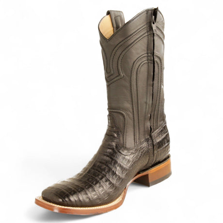 Los Altos Boots Boots Men's Genuine Caiman Belly Skin Rodeo Wide Square Toe Boots With Zipper Black Color - Los Altos Boots
