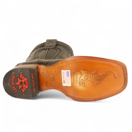 Los Altos Boots Boots Men's Genuine Caiman Belly Skin Rodeo Wide Square Toe Boots With Zipper Black Color - Los Altos Boots