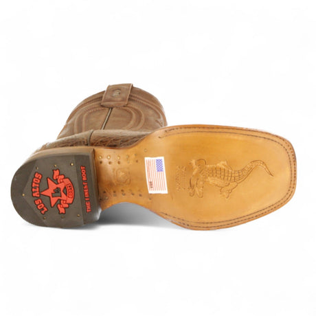Los Altos Boots Boots Men's Genuine Caiman Belly Skin Rodeo Wide Square Toe Boots With Zipper Brown Color - Los Altos Boots