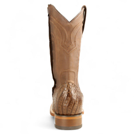 Los Altos Boots Boots Men's Genuine Caiman Belly Skin Rodeo Wide Square Toe Boots With Zipper Brown Color - Los Altos Boots