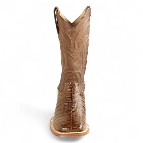 Los Altos Boots Boots Men's Genuine Caiman Belly Skin Rodeo Wide Square Toe Boots With Zipper Brown Color - Los Altos Boots