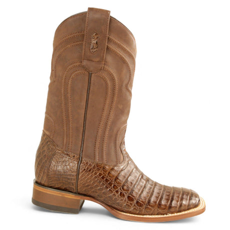 Los Altos Boots Boots Men's Genuine Caiman Belly Skin Rodeo Wide Square Toe Boots With Zipper Brown Color - Los Altos Boots