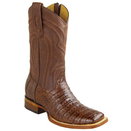 Los Altos Boots Boots Men's Genuine Caiman Belly Skin Rodeo Wide Square Toe Boots With Zipper Brown Color - Los Altos Boots