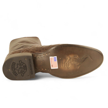 Los Altos Boots Boots Men's Genuine Caiman Belly Skin Roper Toe Short Boots With Zipper Brown Color - Los Altos Boots
