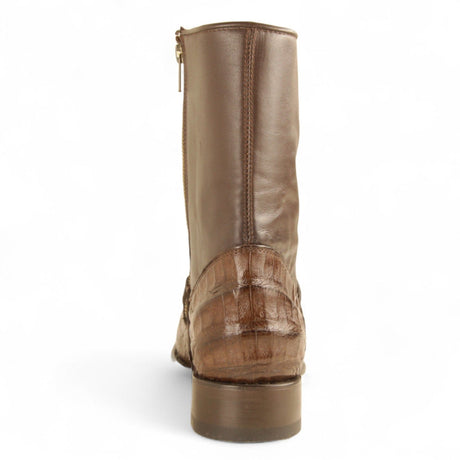 Los Altos Boots Boots Men's Genuine Caiman Belly Skin Roper Toe Short Boots With Zipper Brown Color - Los Altos Boots