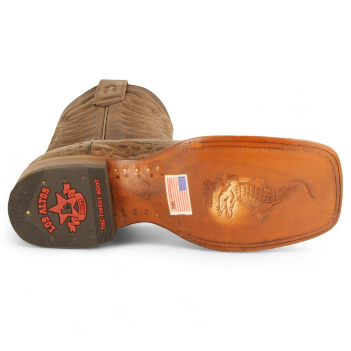 Men's Genuine Caiman Belly Skin Texas Wide Square Toe Boots Brown Color - Los Altos Boots - Sole View