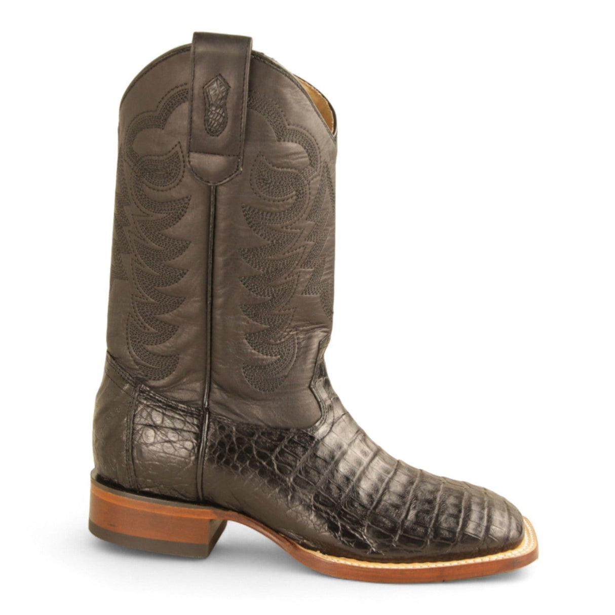 Los Altos Boots Boots Men's Genuine Caiman Belly Skin Texas Wide Square Toe Boots Black Color - Los Altos Boots