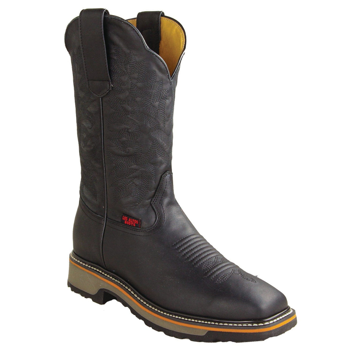 Los Altos Boots Boots Men's Genuine Grasso Leather Rodeo Wide Square Toe Boots Black Color - Los Altos Boots