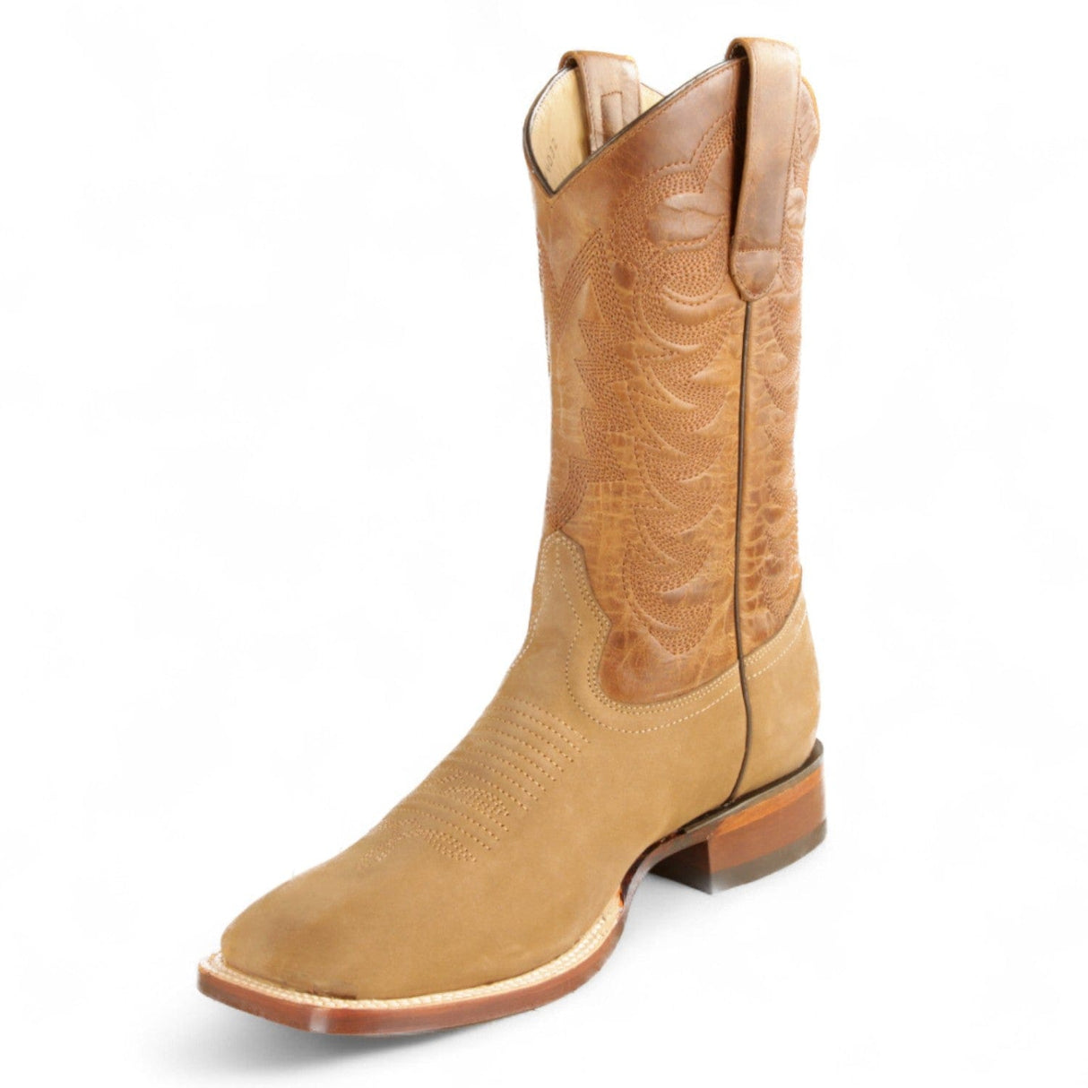 Los Altos Boots Boots Men's Genuine Nobuck Leather Texas Wide Square Toe Boots Taupe Color - Los Altos Boots