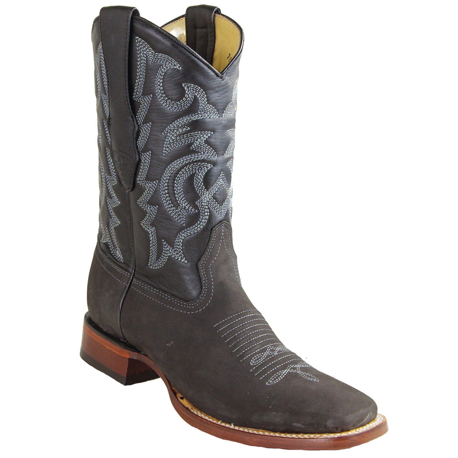 Western Genuine Nobuck Leather Wide Square Toe Boots Gray Color - Los Altos Boots