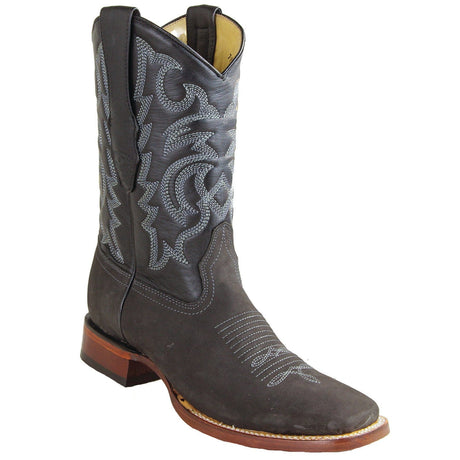 Western Genuine Nobuck Leather Wide Square Toe Boots Gray Color - Los Altos Boots