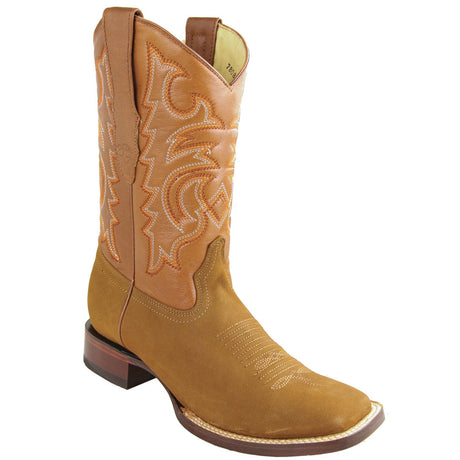 Western  Genuine Nobuck Leather Rodeo Wide Square Toe Boots Shedron Color - Los Altos Boots