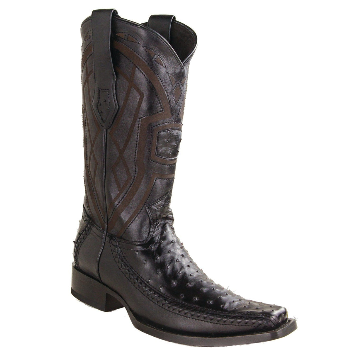 Los Altos Boots Boots Men's Genuine Ostrich Skin European Square Toe Boots Black Color - Los Altos Boots