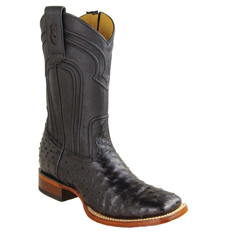 Los Altos Boots Boots Men's Genuine Ostrich Skin Rodeo Wide Square Toe Boots With Zipper Black Color - Los Altos Boots