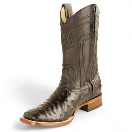 Los Altos Boots Boots Men's Genuine Ostrich Skin Rodeo Wide Square Toe Boots With Zipper Black Color - Los Altos Boots