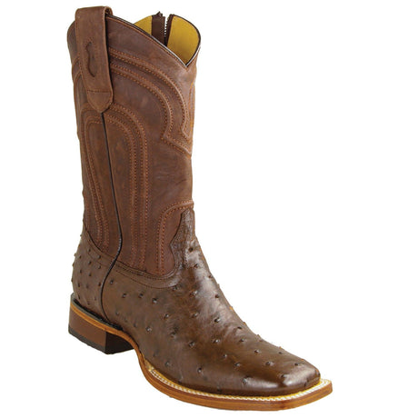 Los Altos Boots Boots Men's Genuine Ostrich Skin Rodeo Wide Square Toe Boots With Zipper Brown Color - Los Altos Boots