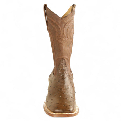 Los Altos Boots Boots Men's Genuine Ostrich Skin Rodeo Wide Square Toe Boots With Zipper Brown Color - Los Altos Boots