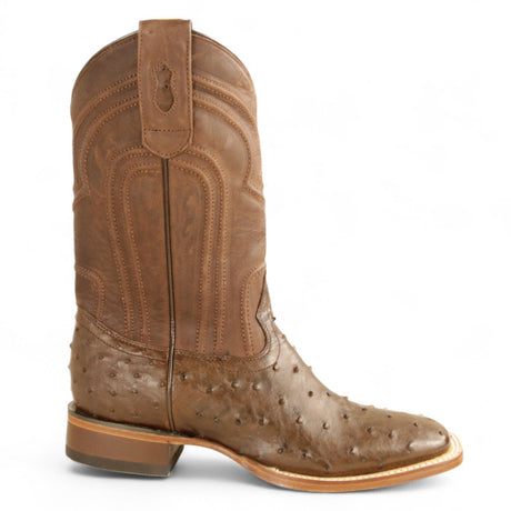 Los Altos Boots Boots Men's Genuine Ostrich Skin Rodeo Wide Square Toe Boots With Zipper Brown Color - Los Altos Boots