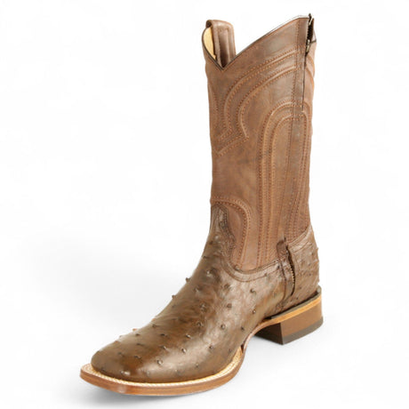Los Altos Boots Boots Men's Genuine Ostrich Skin Rodeo Wide Square Toe Boots With Zipper Brown Color - Los Altos Boots