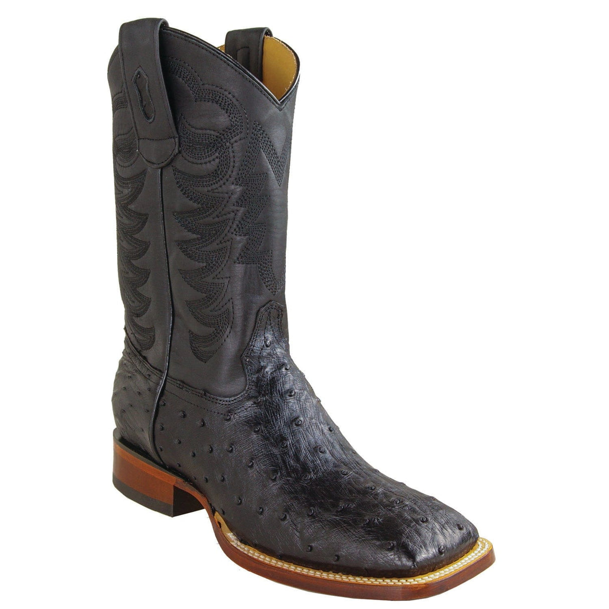 Los Altos Boots Boots Men's Genuine Ostrich Skin Texas Wide Square Toe Boots Black Color - Los Altos Boots