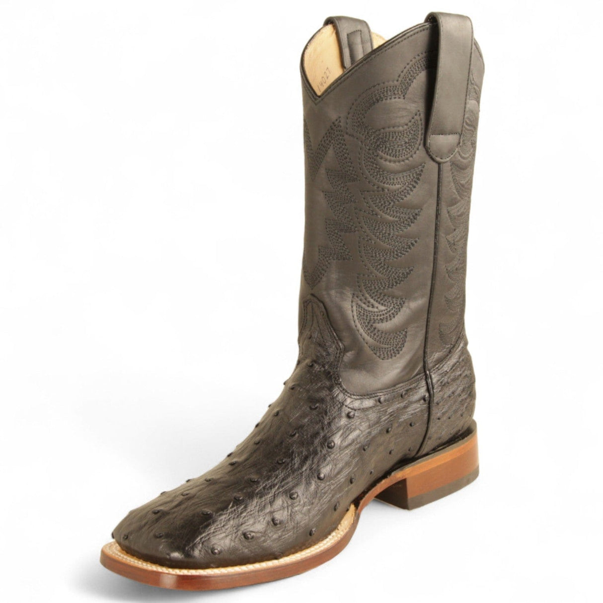 Los Altos Boots Boots Men's Genuine Ostrich Skin Texas Wide Square Toe Boots Black Color - Los Altos Boots