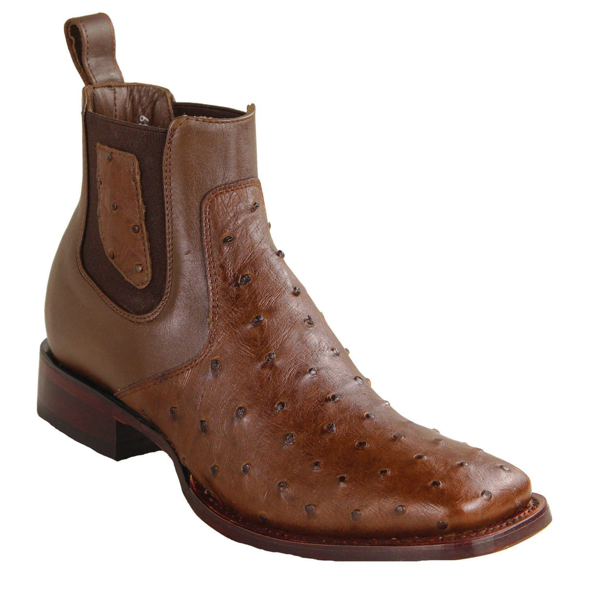 Los Altos Boots Boots Men´s Genuine Ostrich Skin Wide Square Toe Ankle Boots Tobacco Color - Los Altos Boots