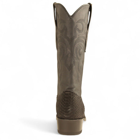 Los Altos Boots Boots Men's Genuine Python Round Toe Boots Nobuck Black Color - Los Altos Boots