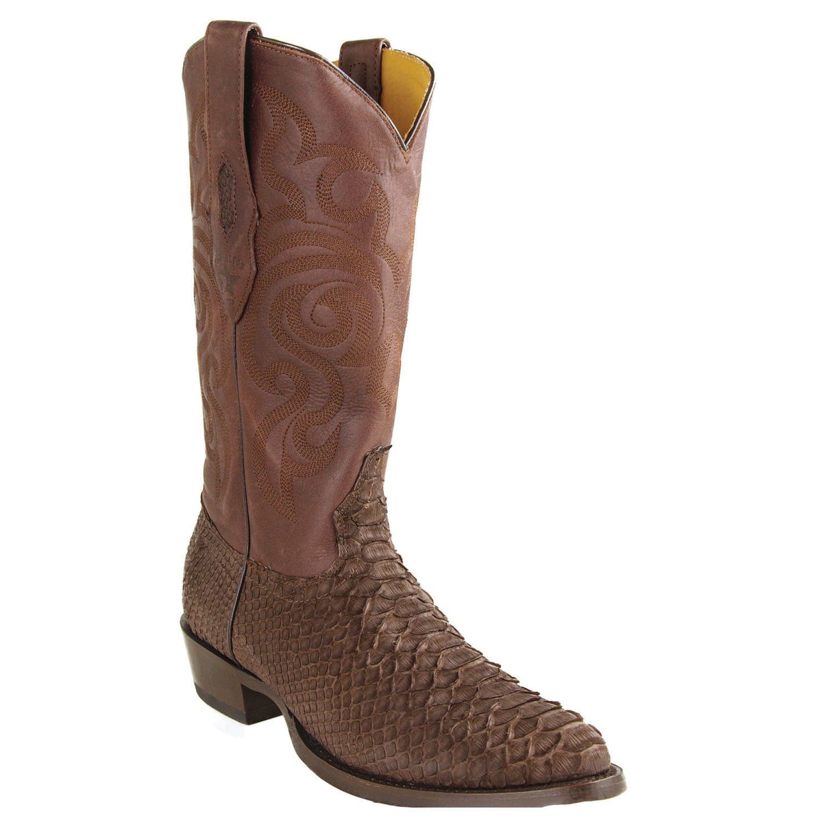 Los Altos Boots Boots Men's Genuine Python Round Toe Boots Nobuck Brown Color - Los Altos Boots