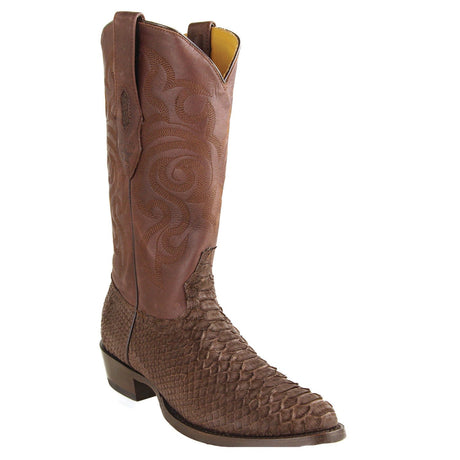 Los Altos Boots Boots Men's Genuine Python Round Toe Boots Nobuck Brown Color - Los Altos Boots