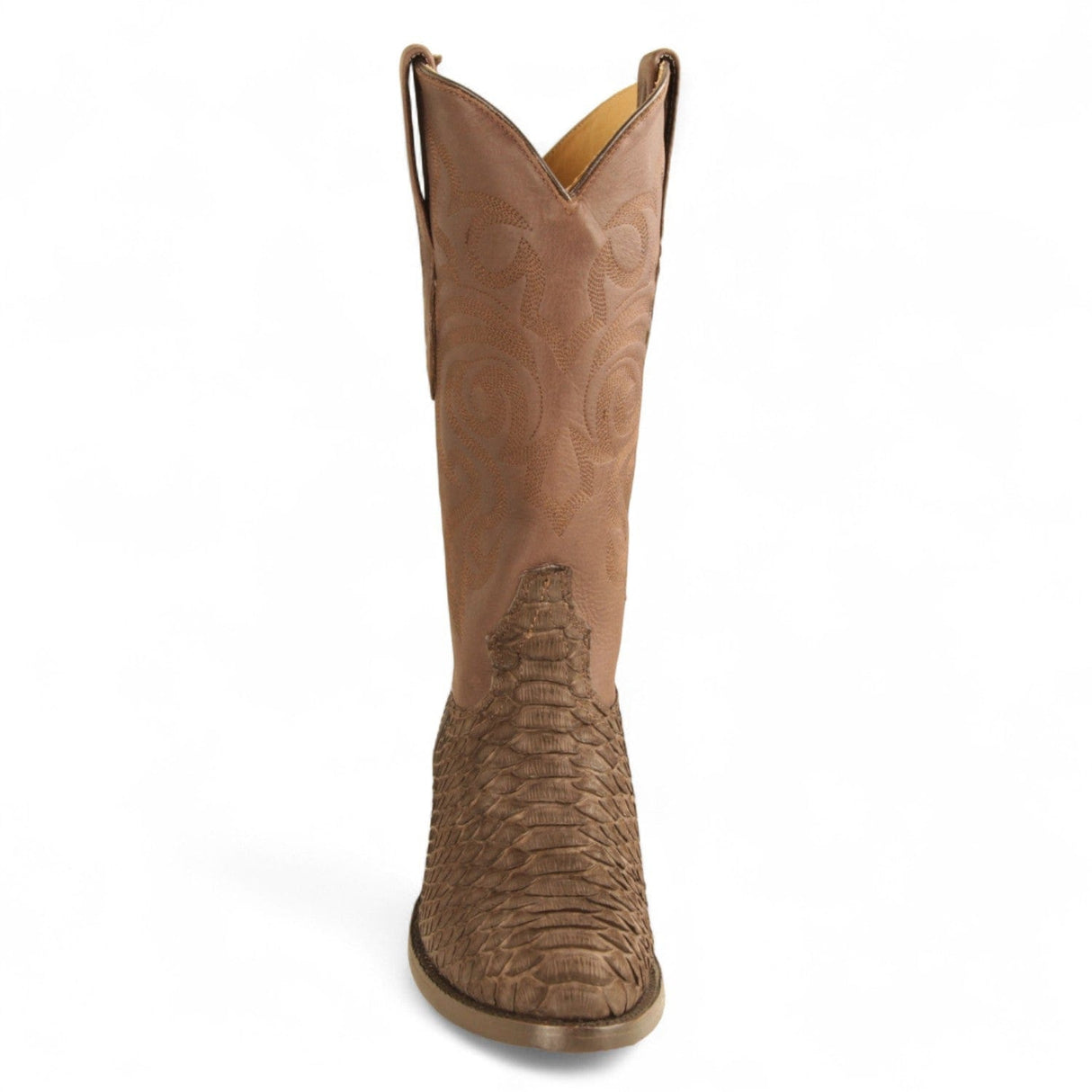 Los Altos Boots Boots Men's Genuine Python Round Toe Boots Nobuck Brown Color - Los Altos Boots