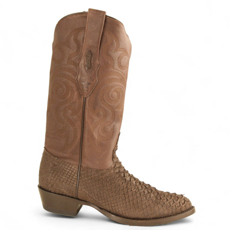 Los Altos Boots Boots Men's Genuine Python Round Toe Boots Nobuck Brown Color - Los Altos Boots
