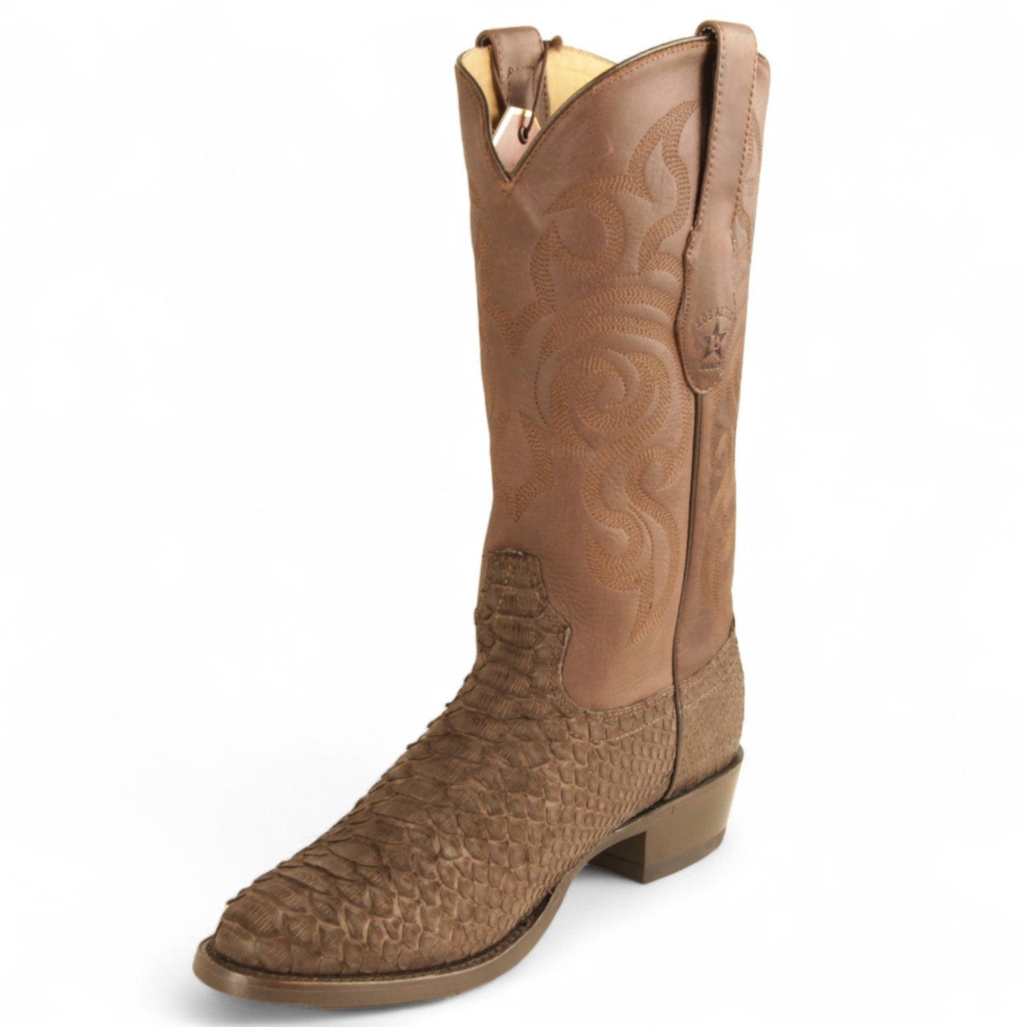 Los Altos Boots Boots Men's Genuine Python Round Toe Boots Nobuck Brown Color - Los Altos Boots