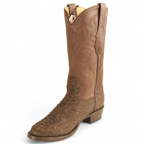 Los Altos Boots Boots Men's Genuine Python Round Toe Boots Nobuck Brown Color - Los Altos Boots